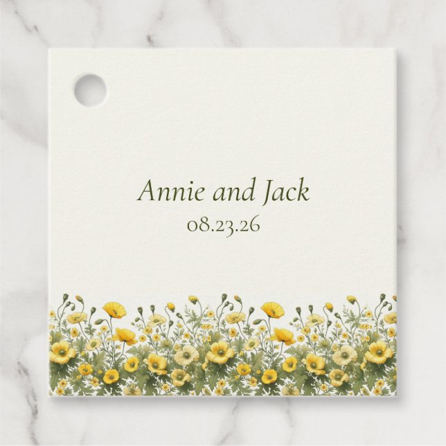 Boho Chic Gult Wildblommor, Olive Gåvor Etiketter (Framsida)