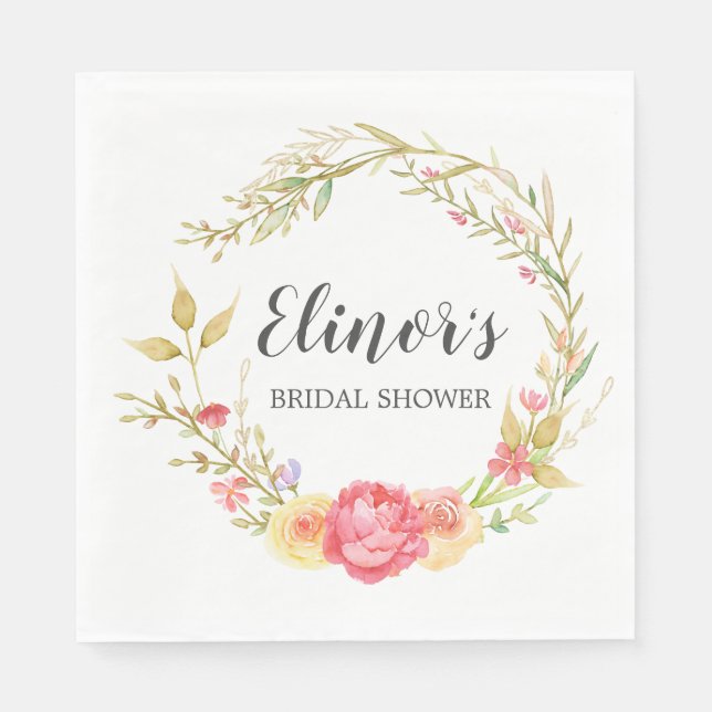 Boho Chic Höst Blommig Krans Bröllopsfest Pappersservett (Framsidan)