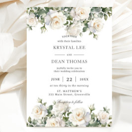 Boho Chic Ivory Vit ros Blommigt Bröllop Inbjudningar