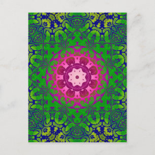 Boho Chic kaleidoscope Yoga Fuschia grönt mandala Vykort
