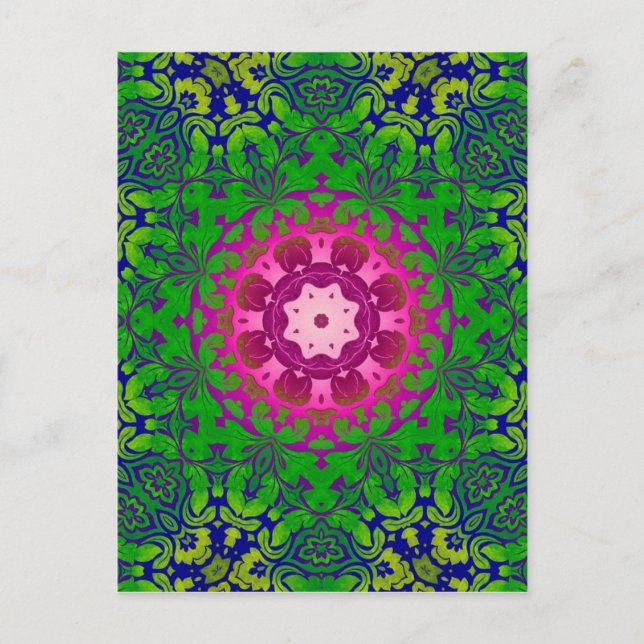 Boho Chic kaleidoscope Yoga Fuschia grönt mandala Vykort (Framsida)