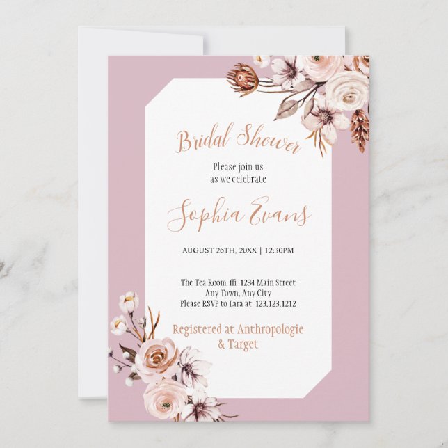 Boho Chic Kräm och Brun Blommig Bröllopsfestinbjud Inbjudningar (Framsida)