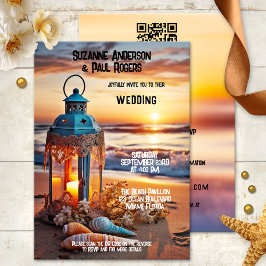 Boho Chic Lantern Sunset Beach QR Bröllop Inbjudningar