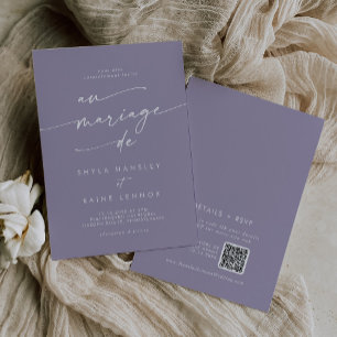 Boho Chic Lavendel Lila QR-kod Fransk Bröllop Inbjudningar
