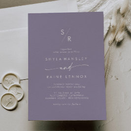Boho Chic Lavender Lila Monogram Bröllop Inbjudningar