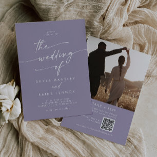 Boho Chic Lavender Lila Photo QR Code Bröllop Inbjudningar