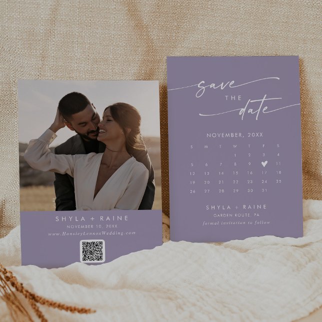 Boho Chic Lavender Lila QR-kodsfotokalender Spara Datumet (Skapare uppladdad)