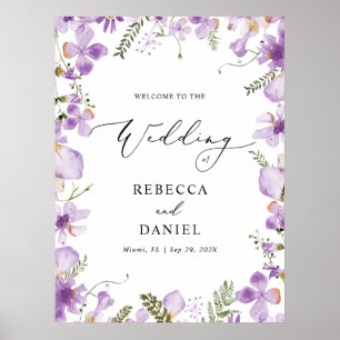 Boho Chic Lavender Wildblomme Bröllop Välkommen Poster