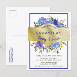Boho Chic Lila Blommigt Guld Baby Shower Inbjudan Vykort