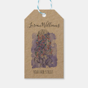 Boho Chic Lila Bride Hairstyle Watercolor Blommigt Presentetikett