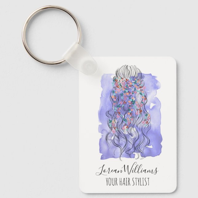 Boho Chic Lila Brud Frisyr Vattenfärg QR Nyckelring (Framsida)