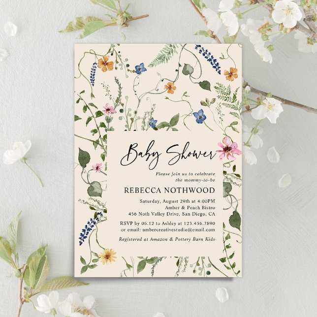Boho Chic Little WildblomBeige Boho Baby Shower Inbjudningar (Skapare uppladdad)