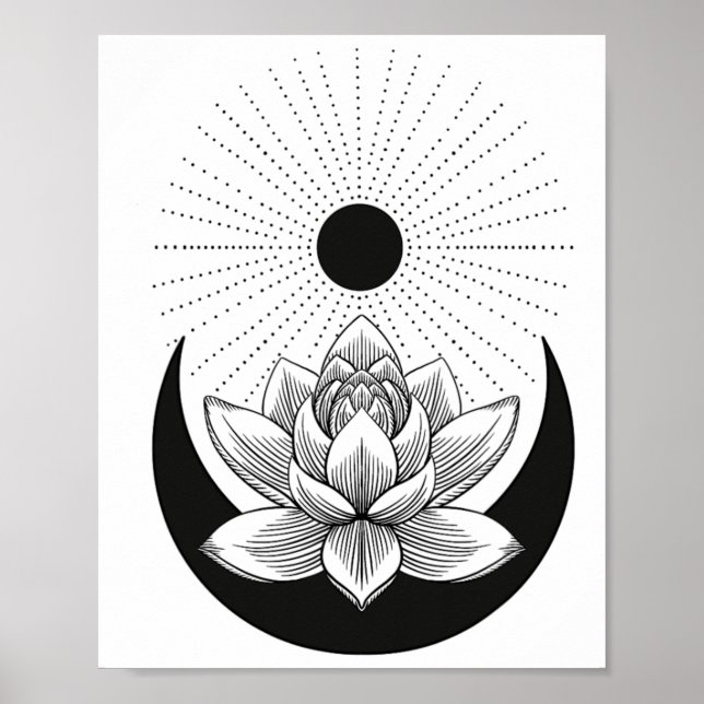 Boho-chic Lotus Sol Och Måne - Feminint Kraft- Yog Poster (Framsidan)