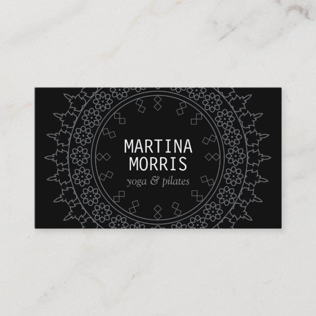 Boho Chic Mandala Black/Grått Visitkort (Framsida)