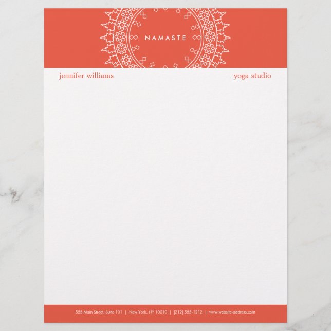 Boho Chic Mandala Namaste Yoga Coral Letterhead Brevhuvud (Framsida)