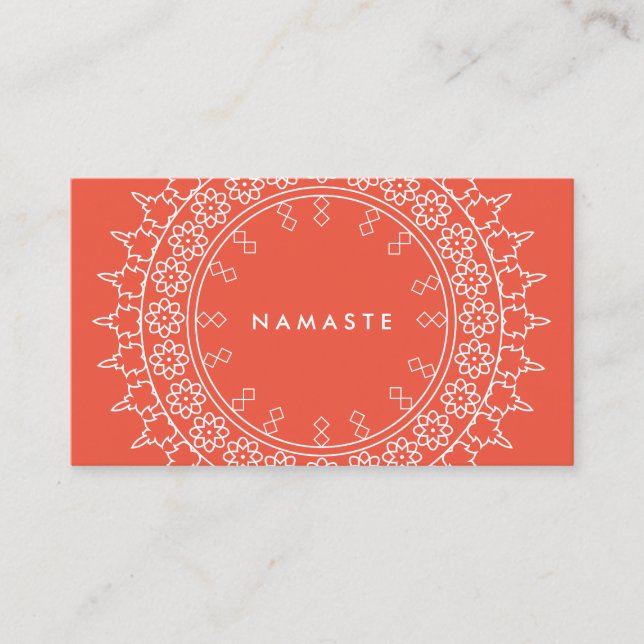 Boho Chic Mandala Namaste Yoga Coral Visitkort (Framsida)