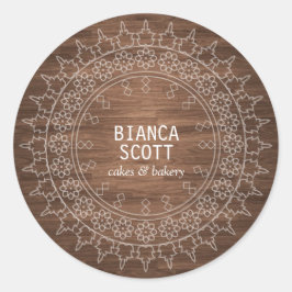Boho Chic Mandala på Mörk Wood Runt Klistermärke