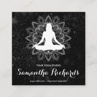 Boho Chic Mandala Trendig Celestial Black White Fyrkantigt Visitkort