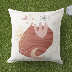 Boho chic måne linjekonstblommor öga sunburst kudde