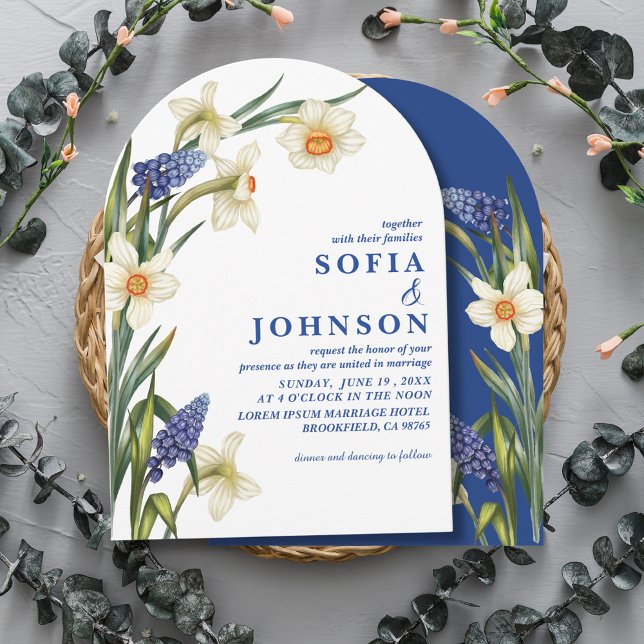 Boho Chic marinblå och vit blomklänning för bröllo Inbjudningar (Skapare uppladdad)