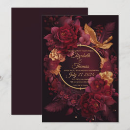 Boho chic med temat Burgundy och Guld. Inbjudningar