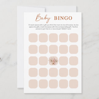 Boho Chic Minimalist Bebis Shower Bingo Kort
