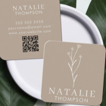 Boho Chic Minimalist Greige Flower QR-kod