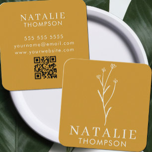 Boho Chic Minimalist Mustard Gult Modern QR-kod Fyrkantigt Visitkort