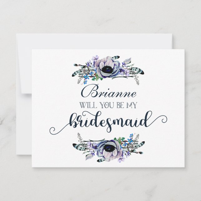 Boho Chic Mint & Navy blir min bridesmaid Inbjudningar (Framsida)