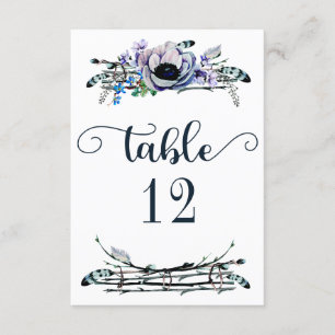 Boho Chic Mint & Navy Blommig Bord Nummer Sittplat Inbjudningar