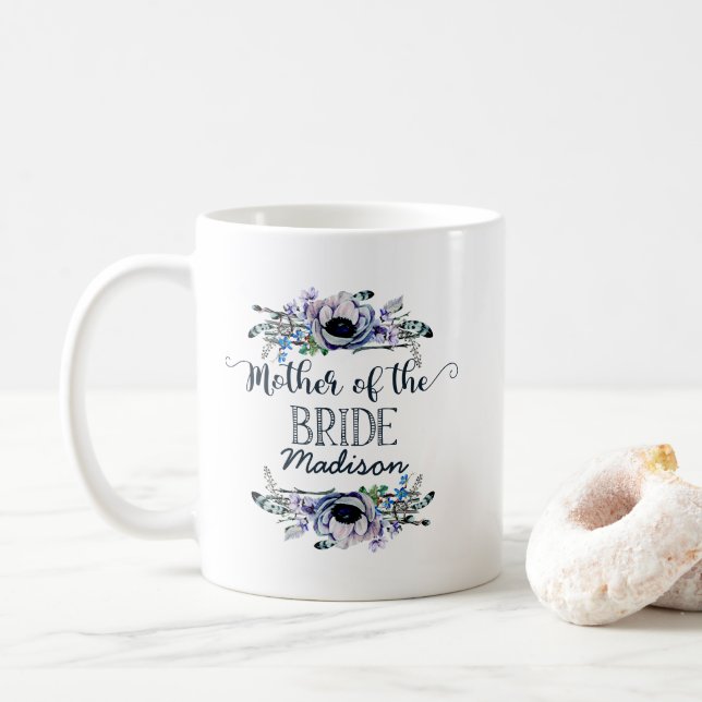 Boho Chic Mint & Navy Blommigt Budens mamma Kaffemugg (Med munk)