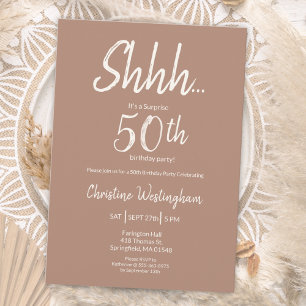 Boho Chic Mocha Cream Överraskning 50-årsdag Inbjudningar