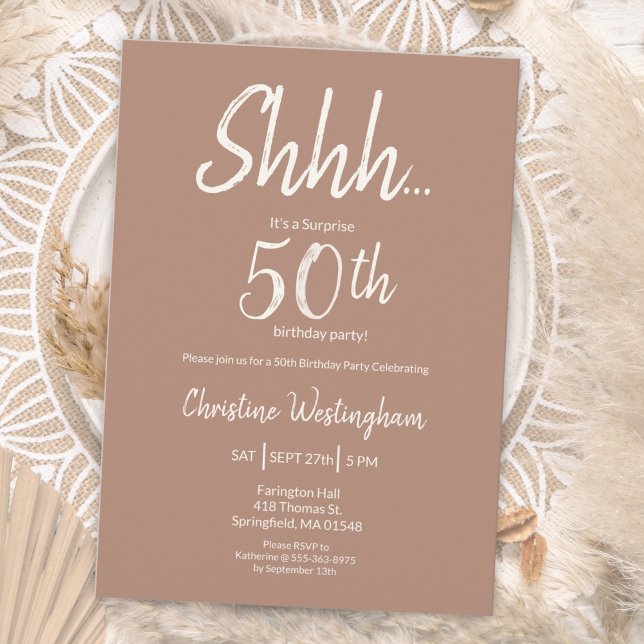 Boho Chic Mocha Cream Överraskning 50-årsdag Inbjudningar (Skapare uppladdad)