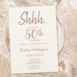 Boho Chic Mocha Cream Överraskning 50-årsdag Inbjudningar