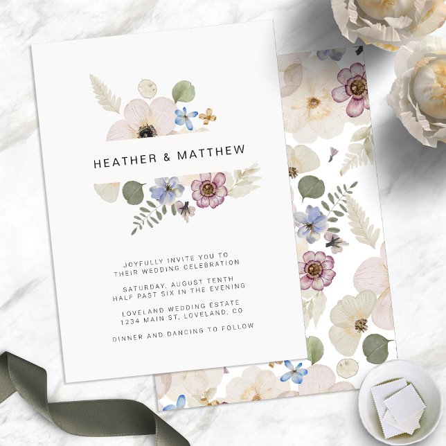 Boho Chic Modern Blommig Bröllop Inbjudningar (Boho Chic Modern Floral Wedding Invitation by Painted Paperie
)