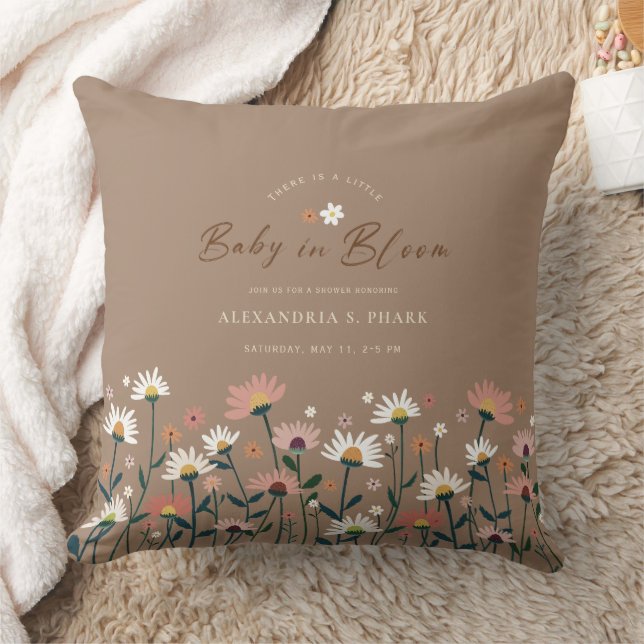 Boho Chic Modern Wildblomma Baby i bloomskaren Kudde (Filt)
