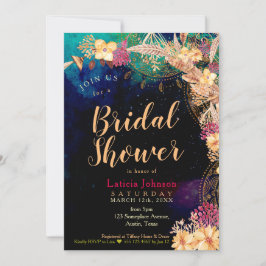 Boho Chic Möhippa Bohemian Blommigt & Feathers Inbjudningar