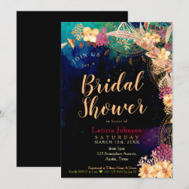 Boho Chic Möhippa Bohemian Blommigt & Feathers Inbjudningar