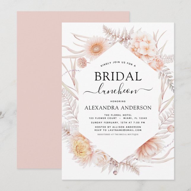 Boho Chic Möhippa Luncheon Dusty Rosa Desert Inbjudningar (Fram/baksida)