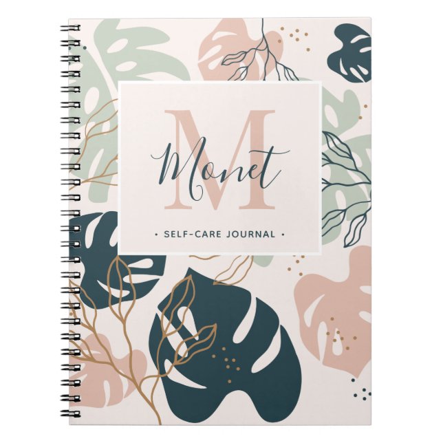 Boho Chic Monogram Namn Self Care Journal Anteckningsbok (Framsidan)