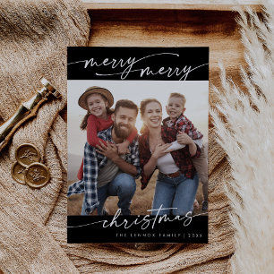 Boho Chic Mörk Black Family Photo Cute-julen Julkort