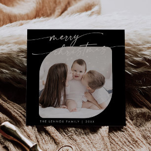Boho Chic Mörk Black Photo Cute Family-jul Julkort