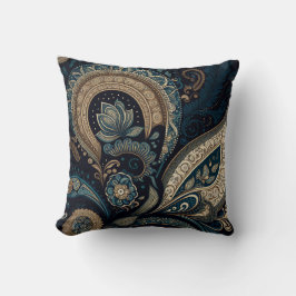 Boho Chic Mörk blått Paisley Mönster Kudde