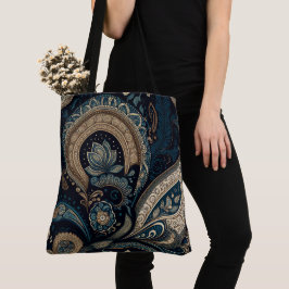 Boho Chic Mörk blått Paisley Mönster Tygkasse