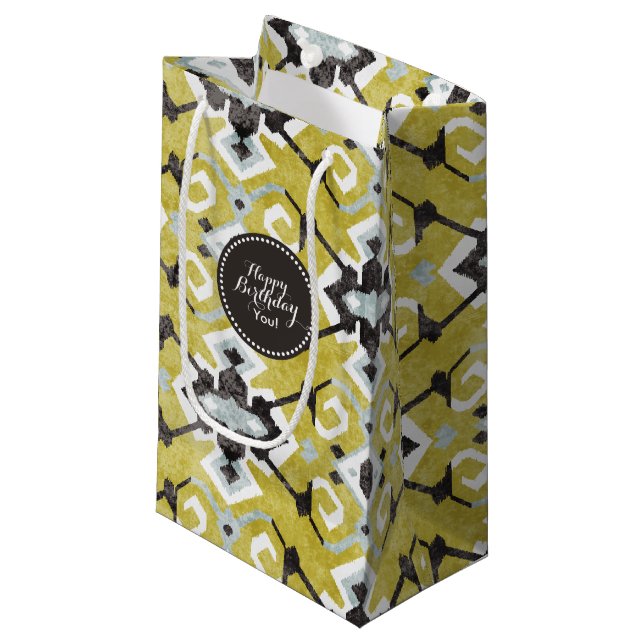 Boho chic mörk grått och gult ikat tribal mönster (Framsidan Vinklad)