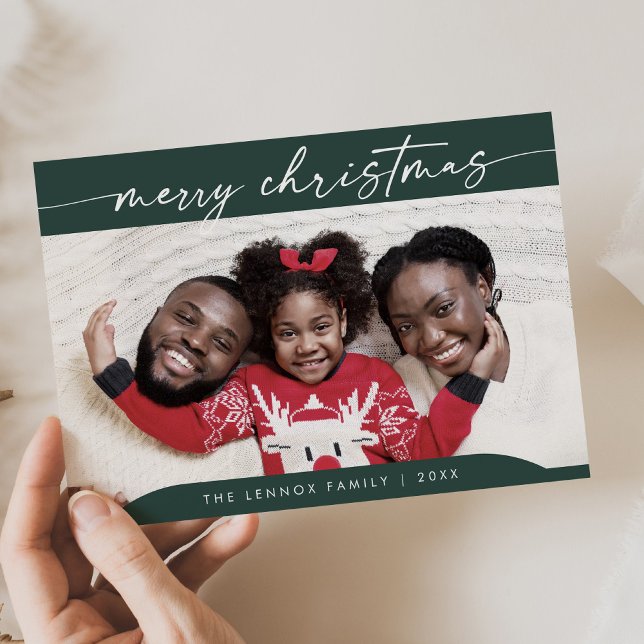 Boho Chic Mörk grönt Easy Modern Photo jul Julkort (Skapare uppladdad)