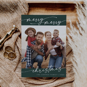 Boho Chic Mörk grönt Family Photo Cute-julen Julkort