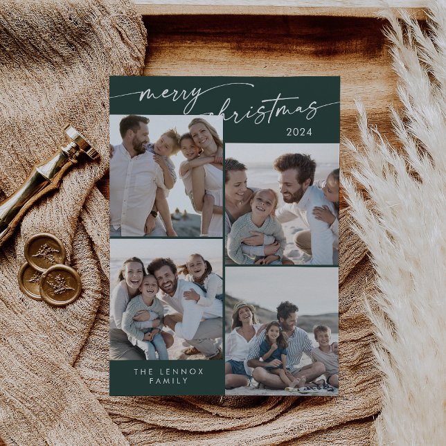 Boho Chic Mörk grönt Julafton Photo Unik jul Julkort (Skapare uppladdad)