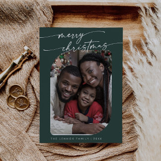 Boho Chic Mörk grönt Photo Cute God jul Julkort