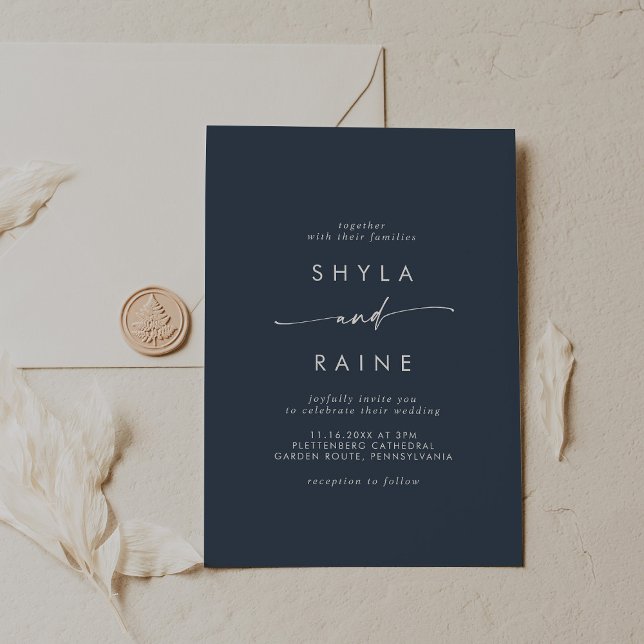 Boho Chic Mörk Navy Blue Avslappnad Bröllop Inbjudningar (Skapare uppladdad)